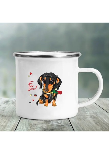 XH192-A015WH-8 360ML Dachshunds'u Seviyorum Baskılı Emaye Kupa Yaratıcı Cam Kahve Içecekleri Tatlı Süt Kupası Cam Vintage Isıtılabilir Kolu Drinkware Hediyeler (Yurt Dışından)