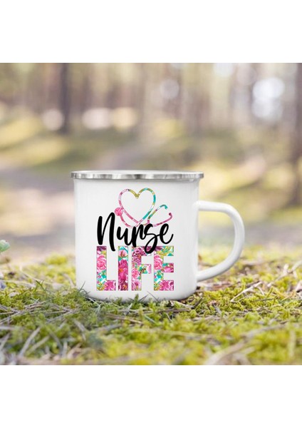 UXH207721-A015WH 360ML Hemşire Yaşam Baskı Kupalar Yaratıcı Kahve Fincanları Içecekler Tatlı Kahvaltı Süt Kupası Emaye Kupalar Kolu Drinkware Hemşire Için En Iyi Hediyeler (Yurt Dışından)