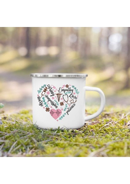 UXH207721-A015WH 360ML Hemşire Yaşam Baskı Kupalar Yaratıcı Kahve Fincanları Içecekler Tatlı Kahvaltı Süt Kupası Emaye Kupalar Kolu Drinkware Hemşire Için En Iyi Hediyeler (Yurt Dışından)