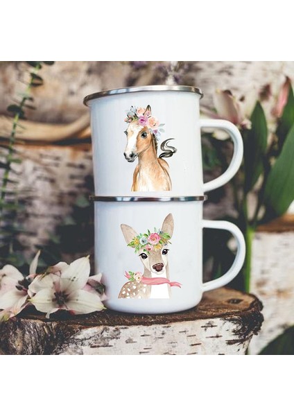 XH1687-A015WH-8 360 ml Sevimli Hayvan At Geyik Baskı Kupalar Yaratıcı Içecek Kahve Süt Bardak Kawaii Çocuklar Hayvan Tema Parti Suyu Emaye Kupa Çocuk Için Hediye (Yurt Dışından) modelleri