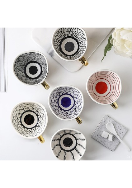 F 100-350 ml Iskandinav Lüks Kupa Altın Saplı Geniş Ağızlı El Boyalı Geometrik Seramik El Yapımı Düzensiz Bardak Süt Çay Yulaf Ezmesi Kahve Kupa (Yurt Dışından) fırsatları