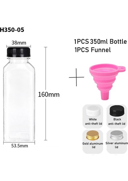 350ML-A Gümüş Alüminyum Kapak 1 Adet 60-500ML Şeffaf Boş Plastik Meyve Suyu Şişeleri Kapaklı W/huni Tek Kullanımlık Meyve Suyu Içecek Kabı Meyve Suyu Sıkma Smoothie Yapmak Için (Yurt Dışından)