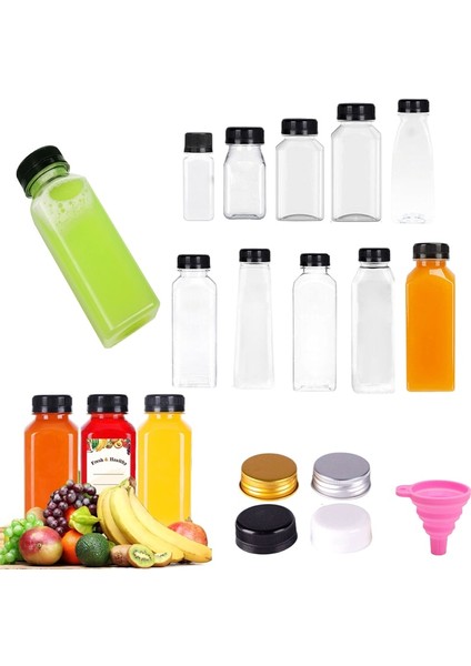 350ML-A Gümüş Alüminyum Kapak 1 Adet 60-500ML Şeffaf Boş Plastik Meyve Suyu Şişeleri Kapaklı W/huni Tek Kullanımlık Meyve Suyu Içecek Kabı Meyve Suyu Sıkma Smoothie Yapmak Için (Yurt Dışından)