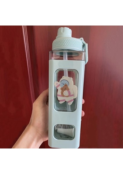 Yeşil 2 700ML Ayı Pastel Su Şişesi 3D Etiketli 700ML/900ML Plastik Seyahat Çay Suyu Süt Taşınabilir Sevimli Shaker Içme Şişesi Hediye (Yurt Dışından)