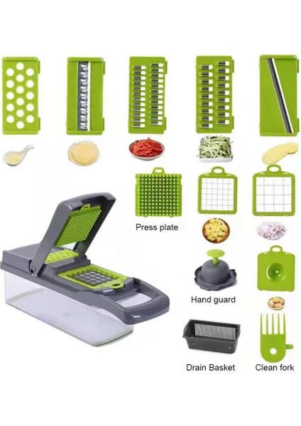 Set Bir Mutfak Sebze Doğrayıcı 8 Bıçaklı Dilimleme Dicer Soğan Doğrayıcı Kesici Domates Patates Havuç Salatası Kevgir Sepeti (Yurt Dışından)