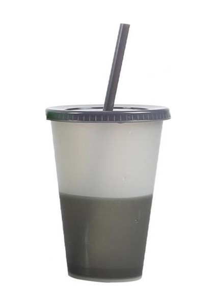 Gri 480 ml Su Tumbler Yaratıcı Yeniden Kullanılabilir Kahve Kupa Kavrama Renk Değiştirme Kapaklı Plastik Bardak Drinkware (Yurt Dışından)