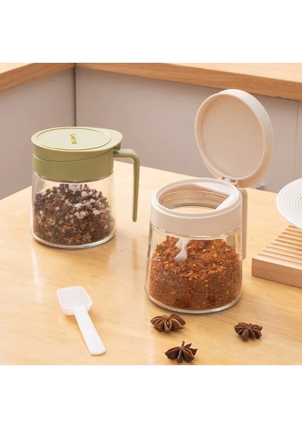 Baharat Kavanoz Yeşil Cam Baharat Kavanoz Flip Top Tuzluk Ev Mutfak Tuz Kavanoz Kombinasyonu Kaşık Baharat Kutusu ile Set (Yurt Dışından) modelleri