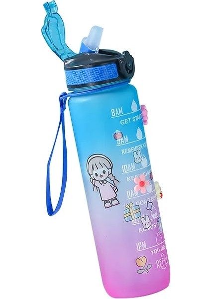 Yeşil Menekşe 1.0l 1 Litre Su Şişesi Samanlı Plastik Buzlu Bardak Zaman Işaretleyici ile Kızlar Için Kawaii Taşınabilir Seyahat Açık Spor Fitness Bardak (Yurt Dışından) indirimleri