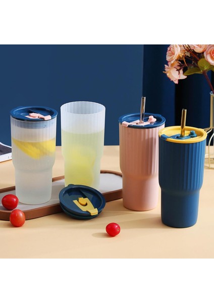 Açık Pembe 650ML 650ML Saman Bardak Büyük Kapasiteli Sızdırmaz Isıya Dayanıklı Çift Içme Yaratıcı Yaz Kahve Süt Fincan Günlük Kullanım (Yurt Dışından)