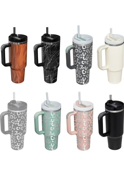40OZ Bardak 40OZ Paslanmaz Çelik Saplı ve Pipetli Bardak 40OZ Araba Bardağı Taşınabilir Seyahat Su Şişesi Vakum Bardak Termos Kahve Kupa (Yurt Dışından)