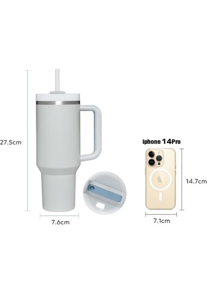 40OZ Bardak 40OZ Paslanmaz Çelik Saplı ve Pipetli Bardak 40OZ Araba Bardağı Taşınabilir Seyahat Su Şişesi Vakum Bardak Termos Kahve Kupa (Yurt Dışından)