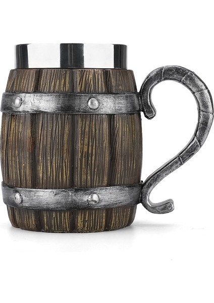 088 501-600 ml Yeni Viking Ahşap Tahıl Bira Kupa 304 Paslanmaz Çelik Ortaçağ Tavern Ahşap Taklit Varil Tankard Bira Kupa Kahve Fincanı Erkekler Hediye (Yurt Dışından)