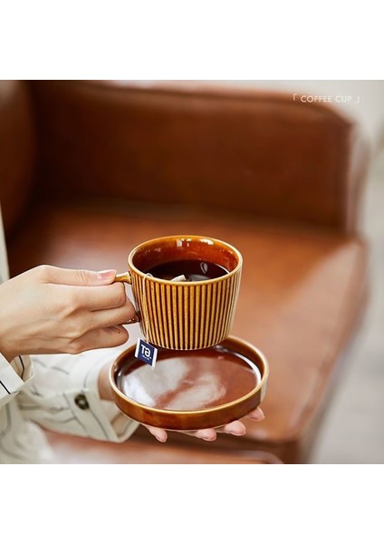 2pcs-Sarı 250ML Avrupa Tarzı Kahve Fincanları ve Tabak Seramik Set Retro Zarif Ikindi Çayı Seramik Bardak Kahvaltı Süt Kupa ve Tabak Seti (Yurt Dışından)