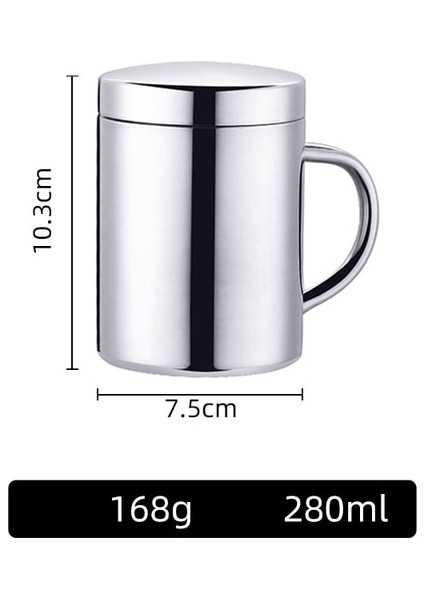 Gümüş 280ML Kapak J 200-500ML Çift Duvar Kahve Kapaklı Fincan 304 Paslanmaz Çelik Çift Alt Kupa Bira Kupa Çay Bardak Içme Bardakları Termal Kupa Su Kupa (Yurt Dışından)
