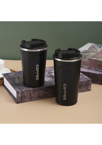 Siyah 380 ml Çift Paslanmaz Çelik Kahve Termos Kupa 380/510 ml Çok Amaçlı Taşınabilir Bardak Sızdırmaz Araba Seyahat Termos Kupa (Yurt Dışından)