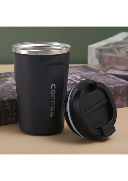 Siyah 380 ml Çift Paslanmaz Çelik Kahve Termos Kupa 380/510 ml Çok Amaçlı Taşınabilir Bardak Sızdırmaz Araba Seyahat Termos Kupa (Yurt Dışından)