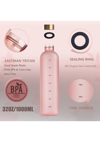F 1000ML 1l Zaman Işaretli Su Şişesi 32 Oz Motivasyonel Yeniden Kullanılabilir Fitness Spor Açık Havada Seyahat Sızdırmaz Bpa Içermeyen Buzlu Plastik (Yurt Dışından) fırsatları