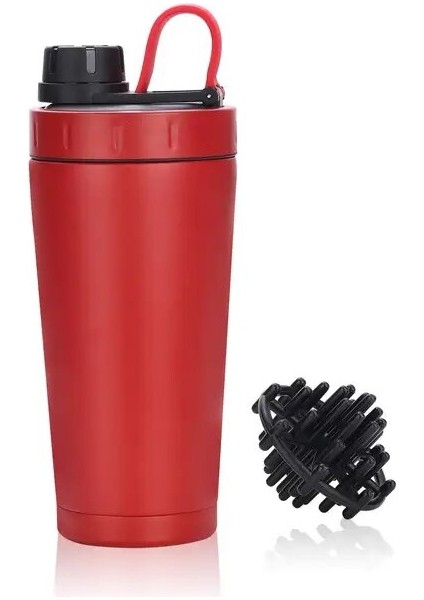 Kırmızı 20 Oz Çift Duvar Protein Shaker Şişe Paslanmaz Çelik Su Vakum Yalıtımlı Şişe Geniş Ağızlı Sızdırmaz Spor Drinkware Fincan (Yurt Dışından)