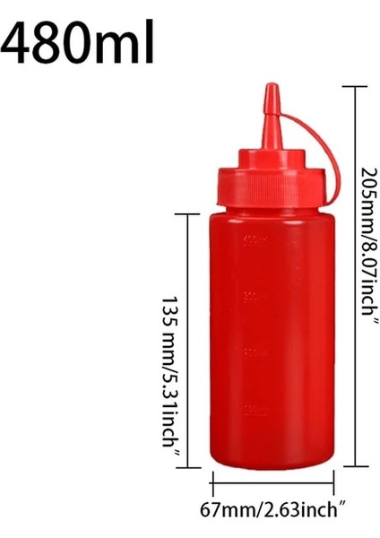 KIRMIZI-480ML Sıkma Fışkırtma Çeşni Şişeleri Plastik Sıkma Fışkırtma Şişeleri, Kapaklı Kapaklı Ayrı Ölçüm Kabı (Yurt Dışından)