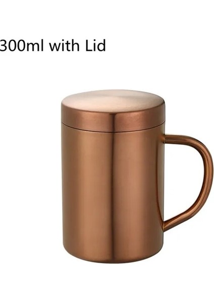 300ML Rosegold (Kapak) 200-400ML Çift Duvar Paslanmaz Çelik Kahve Kapaklı Kupa Taşınabilir Seyahat Ofis Yalıtımlı Su Çay Süt Bardak Tumbler Mutfak Drinkware (Yurt Dışından)