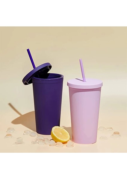 D 16OZ 16OZ Mat Tumbler Akrilik Plastik Pastel Pipetli Bardak Kapaklı Çift Duvar Yalıtım Su Bardağı Bekarlığa Veda Partisi Hediye (Yurt Dışından)