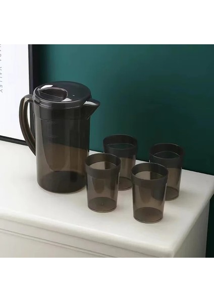 Siyah ve 4 Fincan 2.3l Gıda Sınıfı Pp Su Şişesi Yüksek Sıcaklık Dayanımı Su Deposu Limonata Sürahi Sürahi Seti Bar Su Isıtıcısı Ev Tencere (Yurt Dışından)