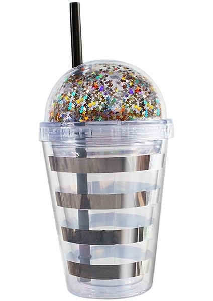 B 380 ml 380 ml Yaratıcı Glitter Yıldız Plastik Saman Su Bardağı Şerit Içme Kapaklı Şişe Çift Duvar Süt Kahve Kupa Öğrenci Hediye Için (Yurt Dışından)