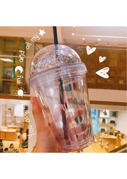 B 380 ml 380 ml Yaratıcı Glitter Yıldız Plastik Saman Su Bardağı Şerit Içme Kapaklı Şişe Çift Duvar Süt Kahve Kupa Öğrenci Hediye Için (Yurt Dışından)