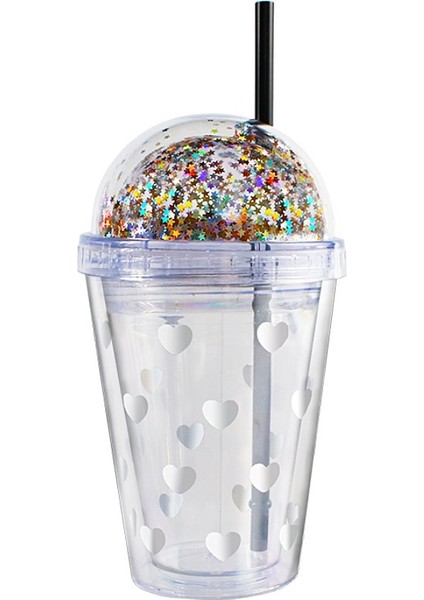 B 380 ml 380 ml Yaratıcı Glitter Yıldız Plastik Saman Su Bardağı Şerit Içme Kapaklı Şişe Çift Duvar Süt Kahve Kupa Öğrenci Hediye Için (Yurt Dışından)