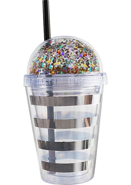 B 380 ml 380 ml Yaratıcı Glitter Yıldız Plastik Saman Su Bardağı Şerit Içme Kapaklı Şişe Çift Duvar Süt Kahve Kupa Öğrenci Hediye Için (Yurt Dışından)