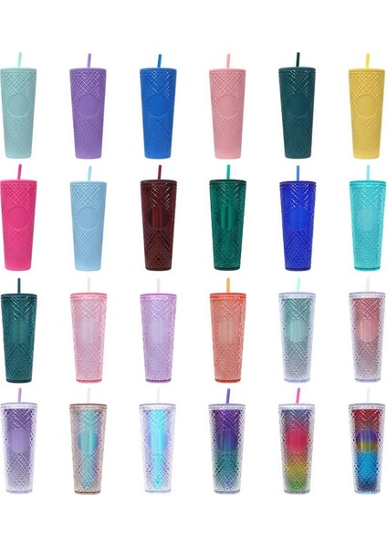 Stil 10 710ML 710ML Büyük Kapasiteli Kahve Fincanı Yaz Yeniden Kullanılabilir Elmas Tanrıça Kahve Fincanları Çift Katmanlı Plastik Saman Kapaklı Içecek Bardağı (Yurt Dışından)