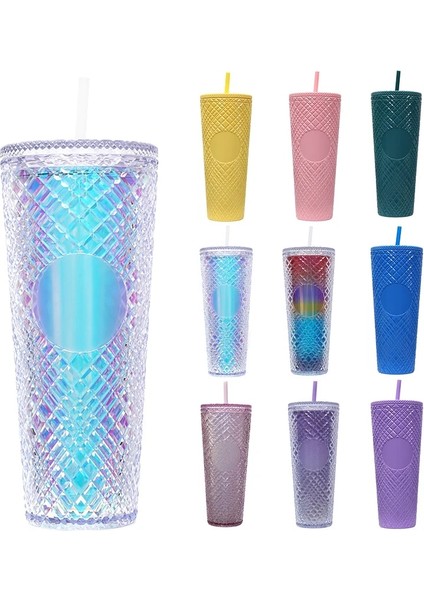 Stil 10 710ML 710ML Büyük Kapasiteli Kahve Fincanı Yaz Yeniden Kullanılabilir Elmas Tanrıça Kahve Fincanları Çift Katmanlı Plastik Saman Kapaklı Içecek Bardağı (Yurt Dışından)