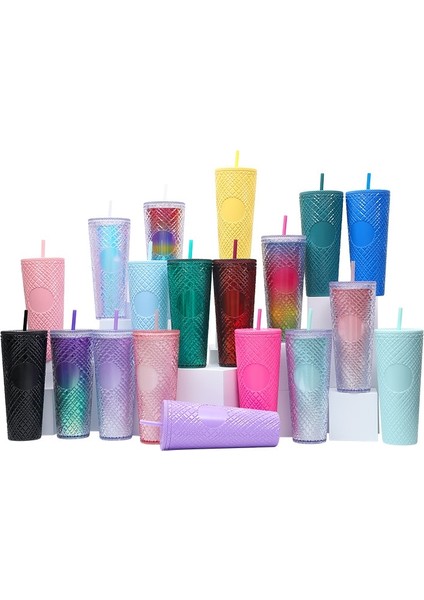 Stil 10 710ML 710ML Büyük Kapasiteli Kahve Fincanı Yaz Yeniden Kullanılabilir Elmas Tanrıça Kahve Fincanları Çift Katmanlı Plastik Saman Kapaklı Içecek Bardağı (Yurt Dışından)