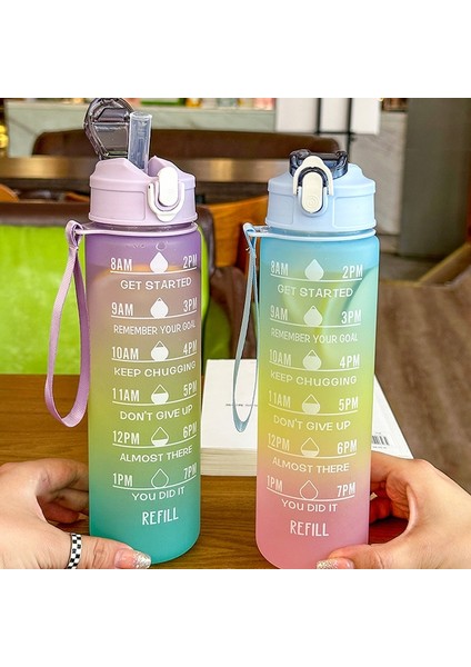 Yeşil B Taşınabilir Su Şişesi Spor Su Şişesi Samanlı Motivasyon Soğuk Su Sürahisi Açık Hava Sporları Tırmanma Için Zaman Işaretleyici ile (Yurt Dışından) modelleri