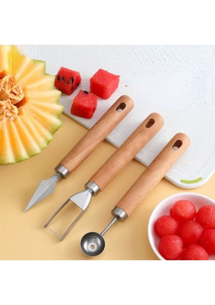 3 Adet Set Karpuz Kazma Topu Kaşık Meyve Tabağı Oluklu Oyma Bıçağı Top Kazıcı Cihazı Paslanmaz Çelik Mutfak Alet Aracı (Yurt Dışından)
