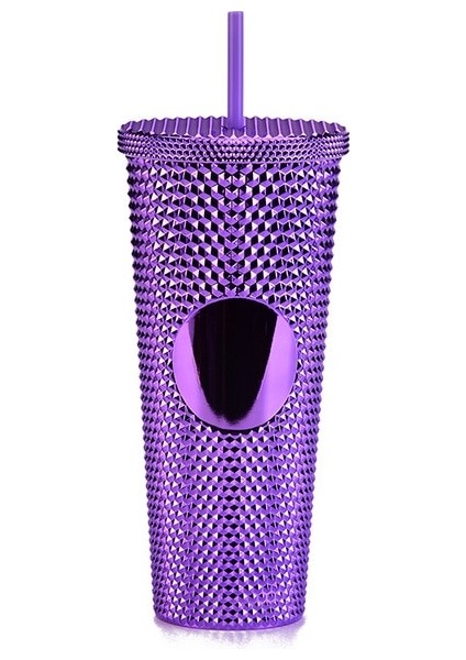 E Koyu Mor 710ML Soğuk Su Şişesi 710ML Caneca Çay Su Bardağı Plastik Kapaklı ve Pipetli Boba Kahve Kupa Elektroliz Durian Bardaklar Kabarcık Makarna (Yurt Dışından)