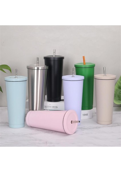 STYLE13 500 ml Paslanmaz Çelik Saman Bardak Büyük Kapasiteli Vakum Kahve Kupa Taşınabilir Çift Katmanlı Yalıtım Şişesi Yeniden Kullanılabilir Tumbler Drinkware (Yurt Dışından)