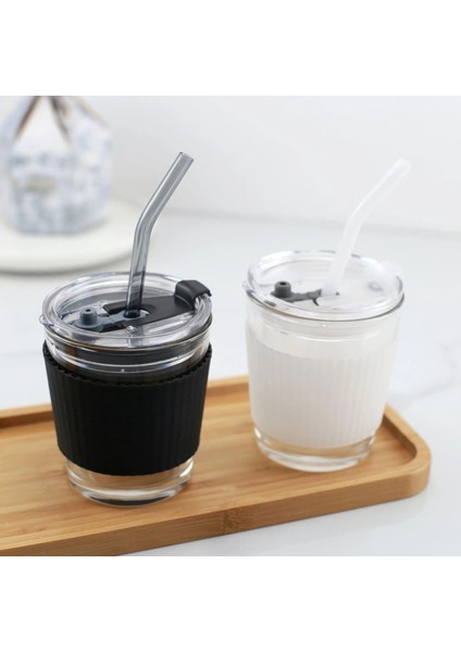 350ML 301-400ML 2022 Yeni 350 Dereceli Fincan Kahve Fincanı Yaratıcı Cam Su Bardağı Pipetli Bardak Şeffaf Kemer Kapağı Seyahat Tipi Fincan Silikon Kapak (Yurt Dışından)