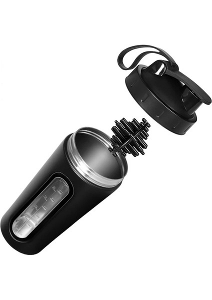 Siyah Shaker Şişeleri Özelleştirilebilir Logo Taşınabilir Peynir Altı Suyu Proteini Spor Ölçekli Cetvel Paslanmaz Çelik Shaker Kupası Sızdırmaz Spor Vakum Karıştırma Kabı (Yurt Dışından)