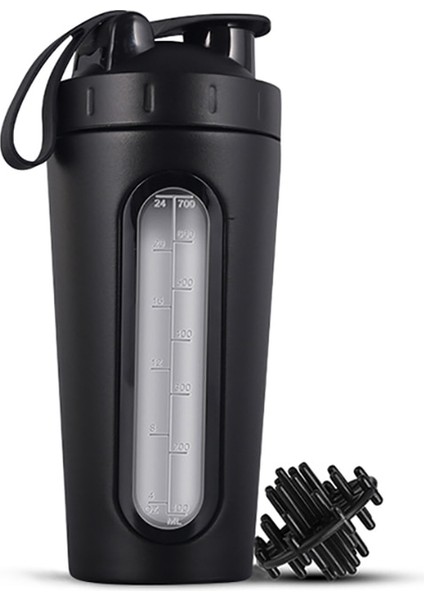 Siyah Shaker Şişeleri Özelleştirilebilir Logo Taşınabilir Peynir Altı Suyu Proteini Spor Ölçekli Cetvel Paslanmaz Çelik Shaker Kupası Sızdırmaz Spor Vakum Karıştırma Kabı (Yurt Dışından)