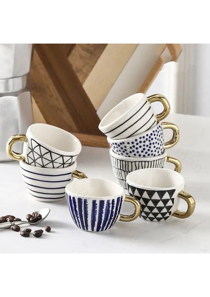 B-11.4x7.8cm 350-100ML Yaratıcı Amerikan Tarzı Seramik Kupalar Kahve Fincanları Öğleden Sonra Çayı Altın Inme Geometri Düzensiz Kahve Fincanı Italyan Espresso Kupa (Yurt Dışından) modelleri