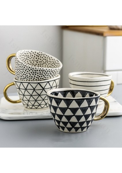 B-11.4x7.8cm 350-100ML Yaratıcı Amerikan Tarzı Seramik Kupalar Kahve Fincanları Öğleden Sonra Çayı Altın Inme Geometri Düzensiz Kahve Fincanı Italyan Espresso Kupa (Yurt Dışından) fırsatları
