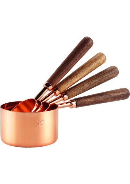 Gül Altın 4 Adet-Fincan Paslanmaz Çelik Gül Altın Kaplama Ölçme Bardak Ölçme Sürahileri Ahşap Saplı Kek Mutfak Pişirme Aracı ile Kahve Kaşığı Kaşık (Yurt Dışından)