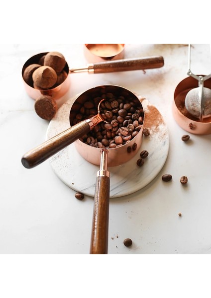 Gül Altın 4 Adet-Fincan Paslanmaz Çelik Gül Altın Kaplama Ölçme Bardak Ölçme Sürahileri Ahşap Saplı Kek Mutfak Pişirme Aracı ile Kahve Kaşığı Kaşık (Yurt Dışından) fırsatları