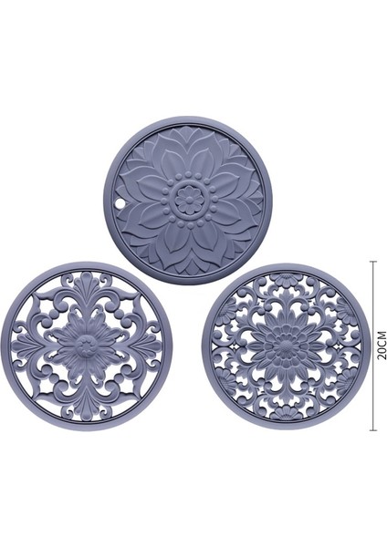 Gri 20 cm 3 Adet Yuvarlak Silikon Placemats Retro Içi Boş Oyma Yemek Masası Paspas Seti Masa Yemekleri ve Pot Tutucular Mutfak Sıcak Pedleri (Yurt Dışından) fiyatları