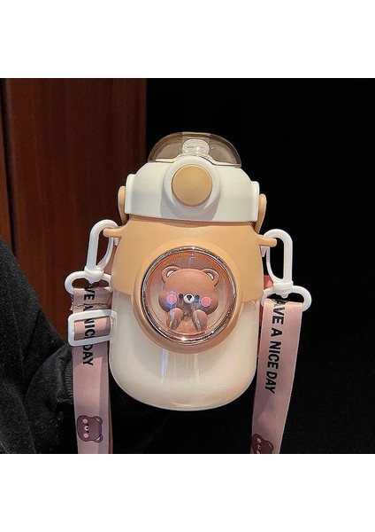 Kahverengi 820ML 820ML Çocuk Su Şişesi Uzay Kapsülü Plastik Büyük Kapasiteli Saman Bardak Okul Öğrenci Çocuklar Kızlar Için Sevimli Karikatür Kawaii (Yurt Dışından)