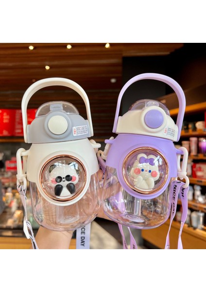 Kahverengi 820ML 820ML Çocuk Su Şişesi Uzay Kapsülü Plastik Büyük Kapasiteli Saman Bardak Okul Öğrenci Çocuklar Kızlar Için Sevimli Karikatür Kawaii (Yurt Dışından) modelleri