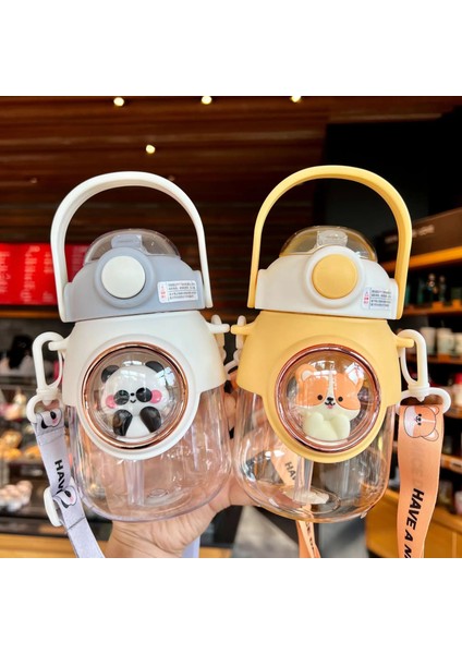 Kahverengi 820ML 820ML Çocuk Su Şişesi Uzay Kapsülü Plastik Büyük Kapasiteli Saman Bardak Okul Öğrenci Çocuklar Kızlar Için Sevimli Karikatür Kawaii (Yurt Dışından) indirimleri