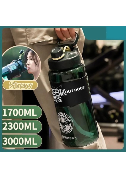 Yeşil 3000 ml Yeni Spor Su Şişeleri 3l 2.3l 1.7l Plastik Uzay Saman Bardak Spor Taşınabilir Büyük Boy Içme Şişesi Kapasiteli Açık Su Isıtıcısı (Yurt Dışından) modelleri