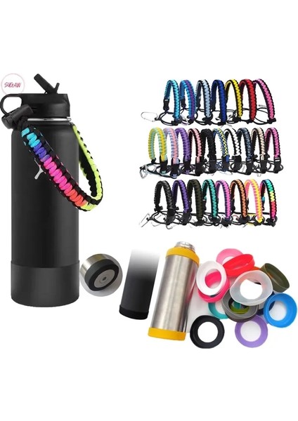 Nane Yeşili 9cm Bardak Çizme Taşıyıcı Saman Bardak Halat Kaymaz Alt Kol Su Şişesi Tutacağı Aquaflask Tumbler Askı Halatları Silikon Taban Seti (Yurt Dışından)